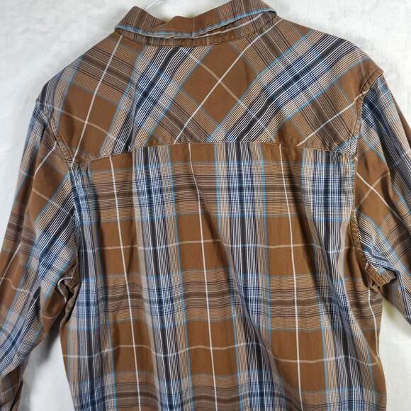 Toad & Co Brown Plaid Long Sleeve Button Up Shirt Size Large Organic Cotton - Picture 10 of 11